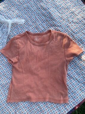 American Eagle Outfitters Rust Waffle Knit Short Sleeve Top